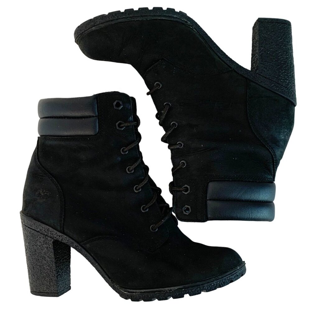 Timberland Women Defender Ortholite Black Lace-Up Boots Size 8.5 7317 3.5" heel